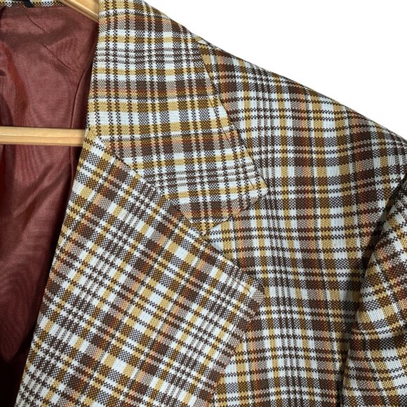 Vintage 70s Montgomery Ward Sport Coat 44L 46L Plaid Check Collegiate Mod Disco - Picture 5 of 16